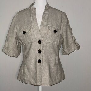 Willi Smith Khaki Safari Linen Blend Top Size Medium
